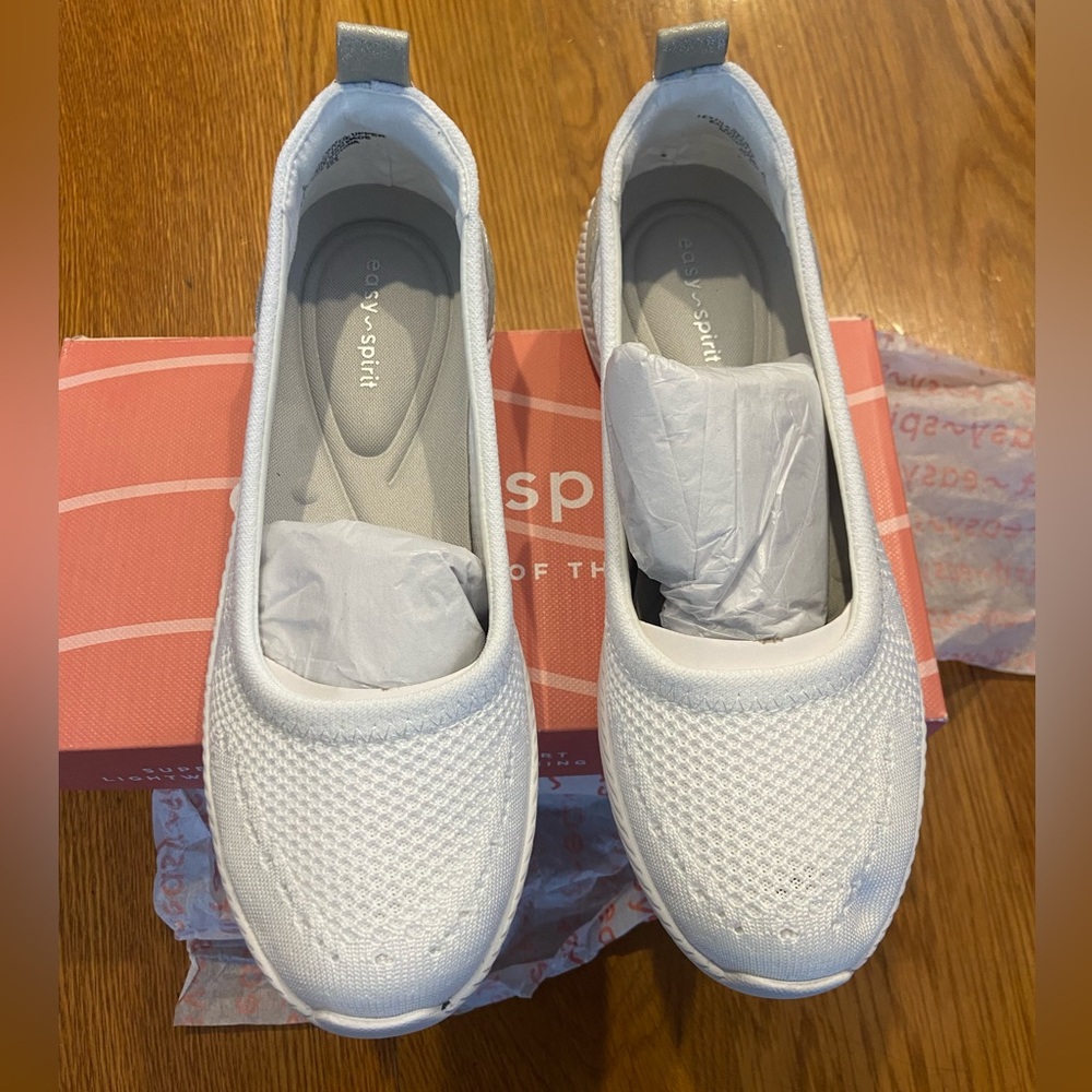 Easy Spirit White Knit Slip-On Walking Sneakers